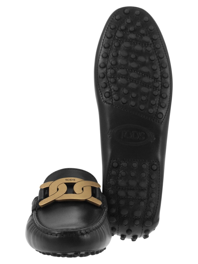 Tod's Brushed Leather Moccasin With Metal Chain Detail