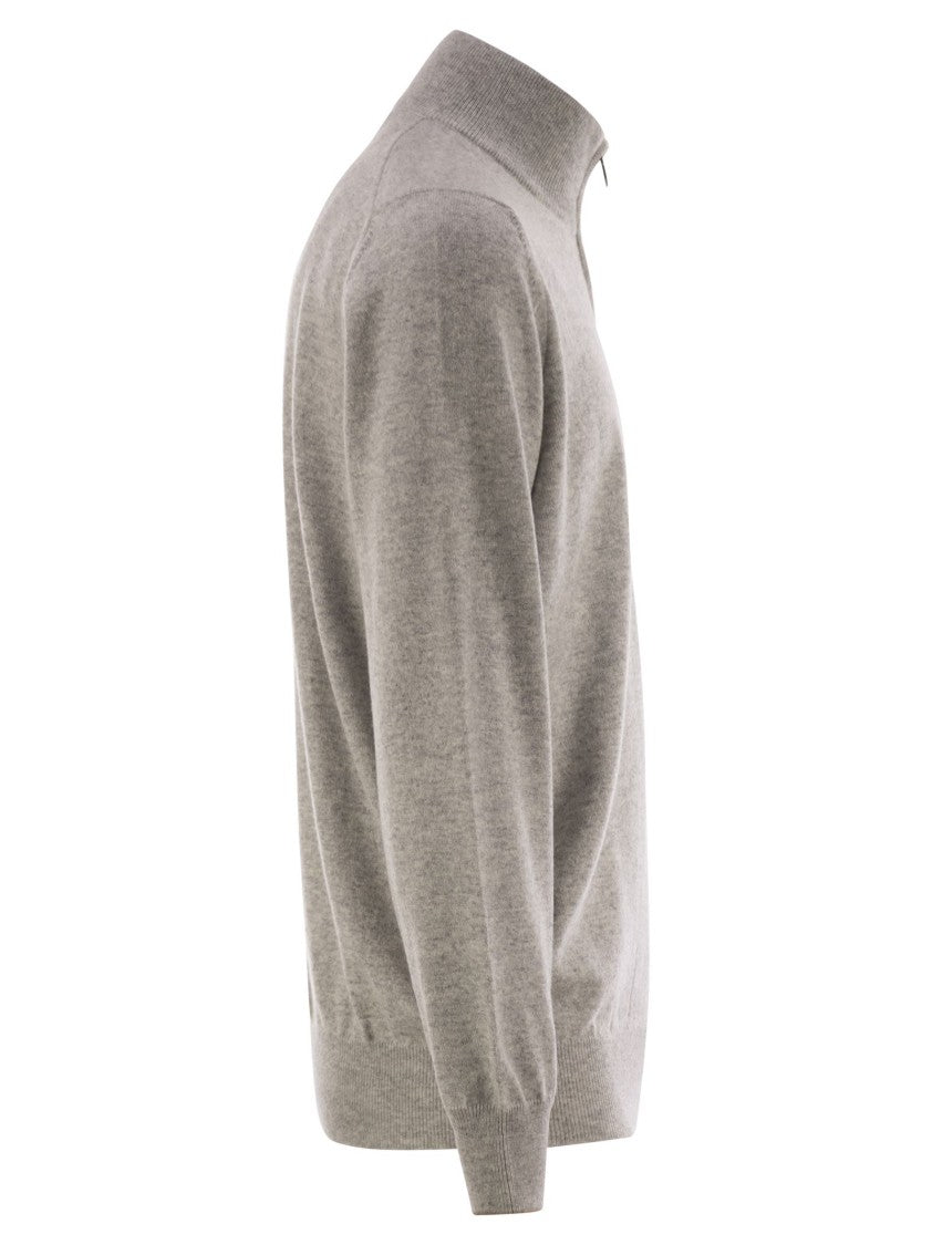 Brunello Cucinelli High-Necked Cashmere Sweater With Zip Opening