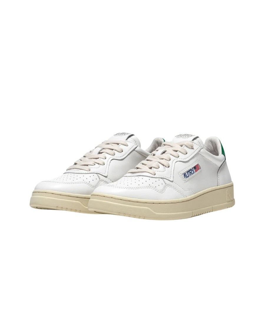 Autry Medalist Low Sneakers In White Leather-Green