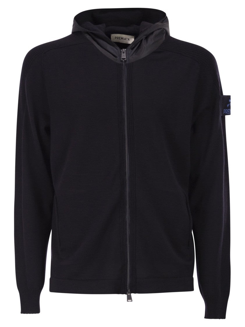 Premiata Wool Cardigan With Nylon Hood