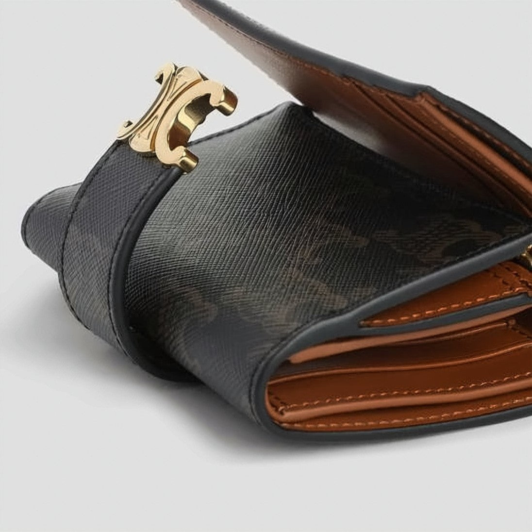 Celine Compact Monogram Canvas Wallet With Gold-Tone Clasp