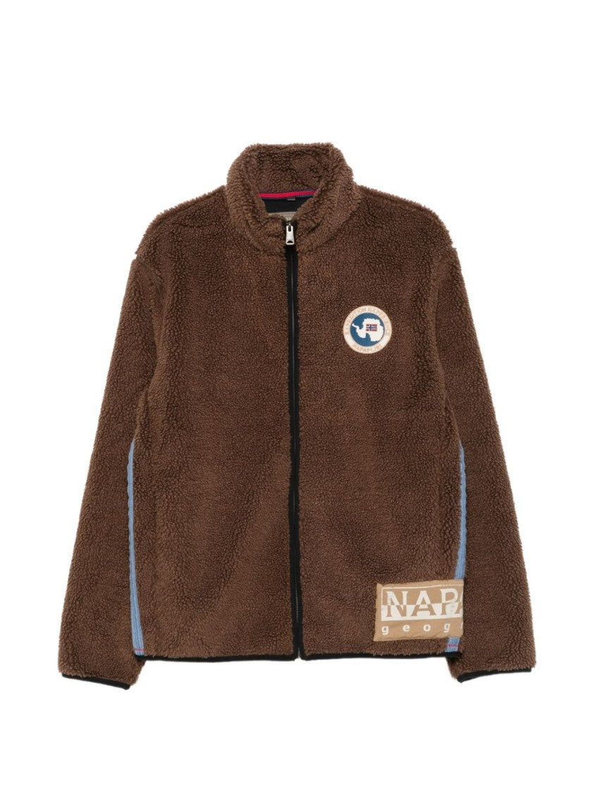 Napapijri Textured Zip-Up Jacket With High Collar And Flag Patches
