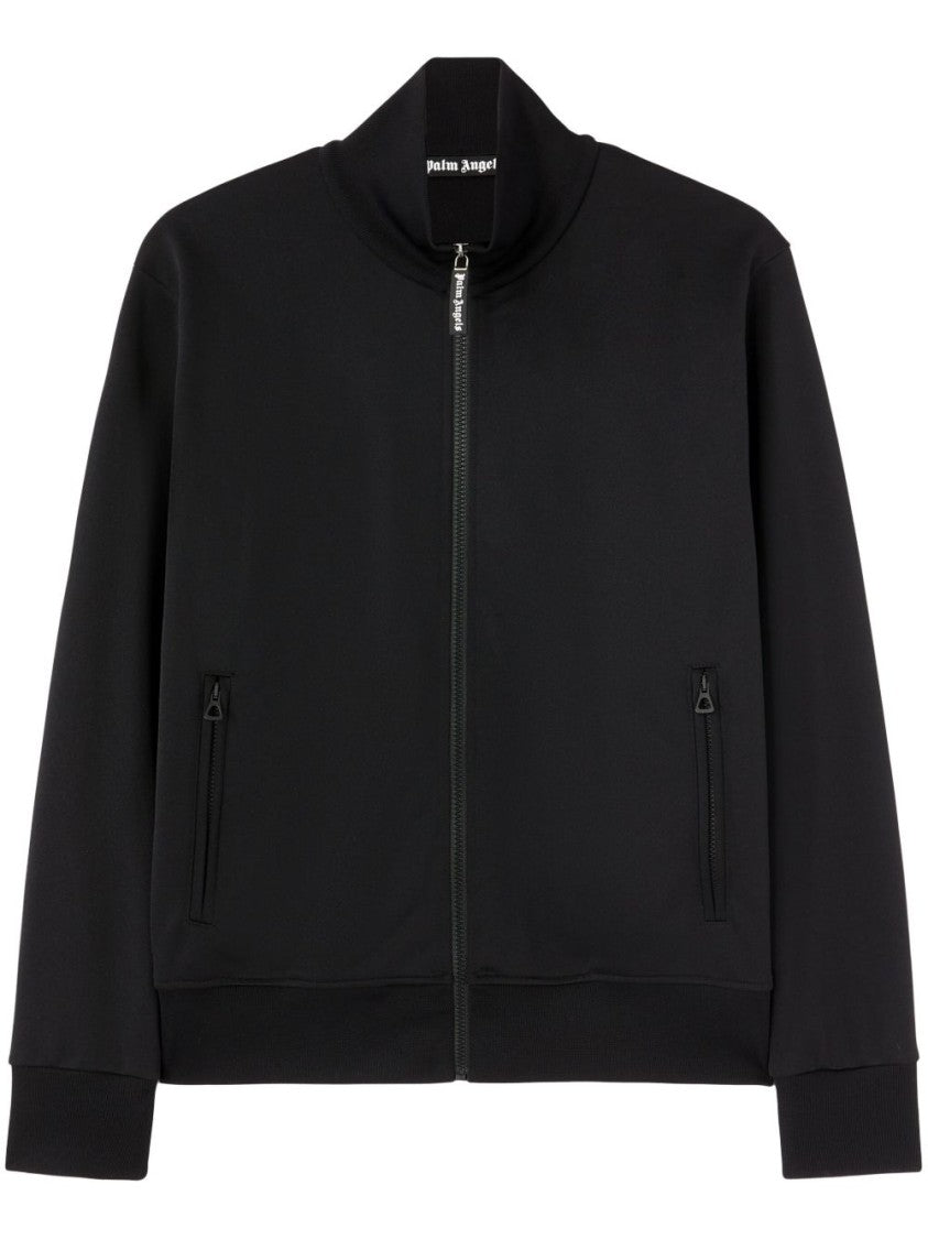Palm Angels High Collar Black Sweatshirt With Zip Front