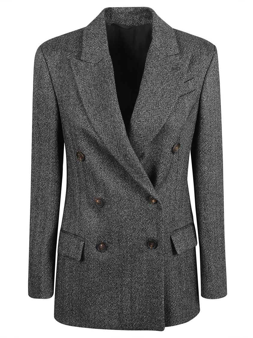 Brunello Cucinelli Double-Breasted Herringbone Tailored Jacket