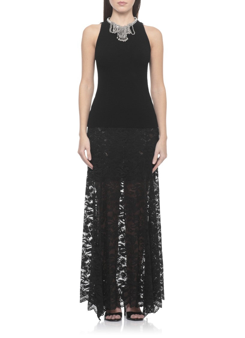 Rabanne Black Strass Pendant Viscose Tank Top