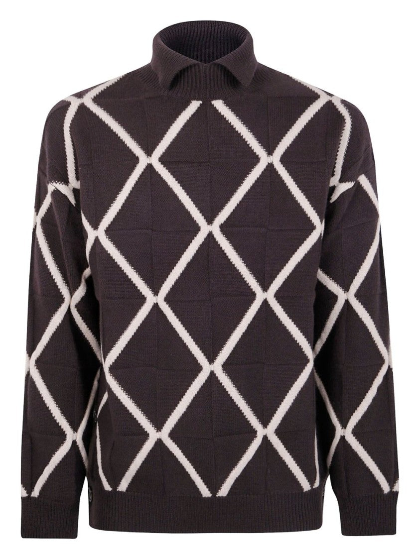 Emporio Armani Polo-Style Sweater With Chocolate Argyle Pattern