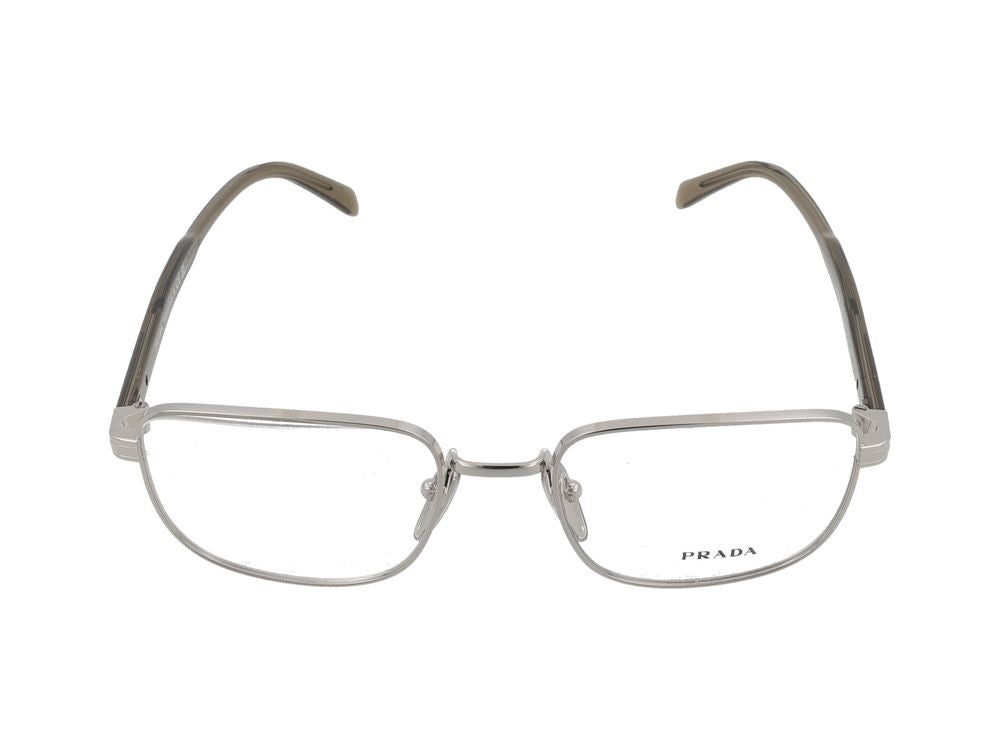 Prada Polished Silver Minimalist Rectangular Frame Eyeglasses