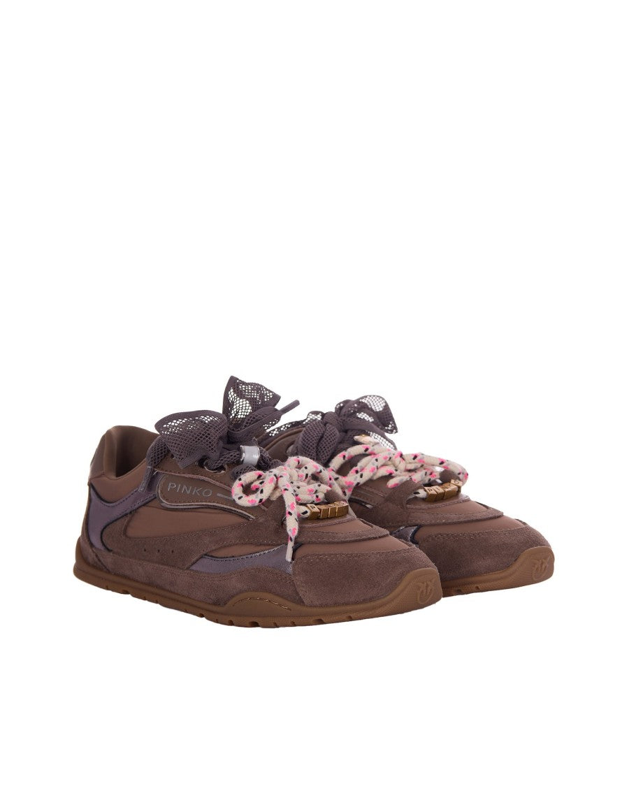 Pinko Nude Tone Sneakers With Metallic Charm