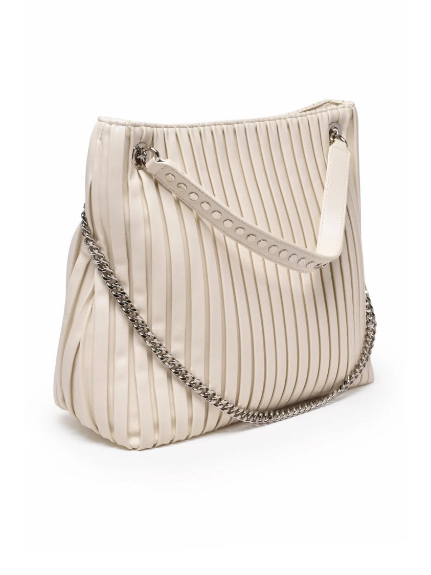 Cult White Patti Pleated Polyurethane Tote Bag