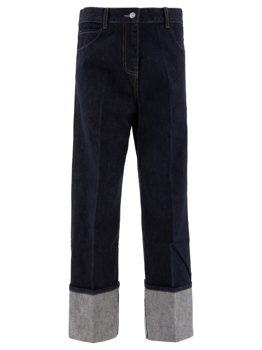 Sandbeige Indigo Straight-Leg Jeans With Cuffed Hem