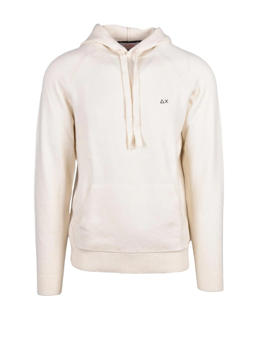 Sun68 White Merino Wool-Blend Hooded Knit Sweater