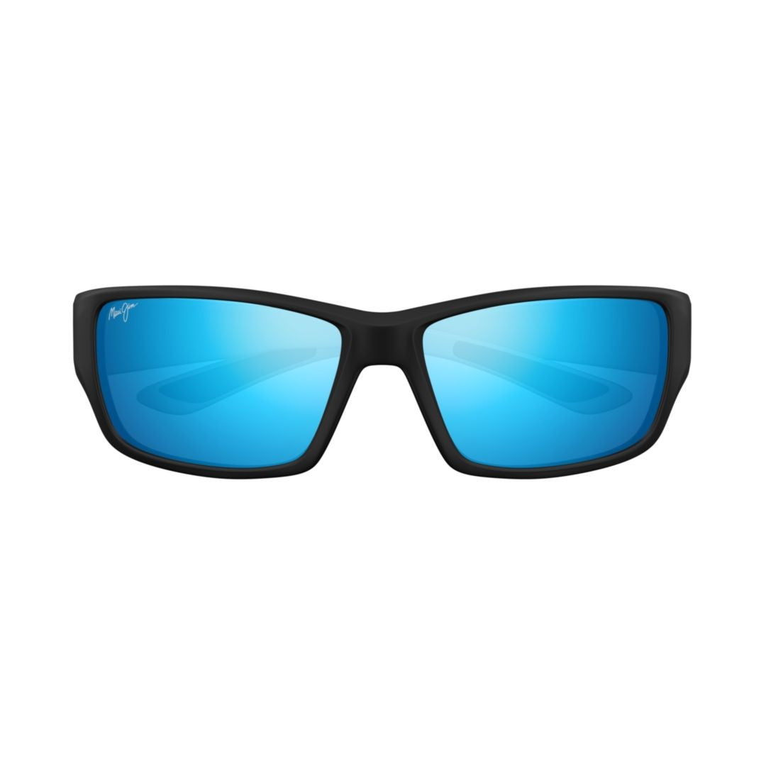 Maui Jim Local Kine Matte Black Rectangular Sunglasses With Blue Mirrored Lenses