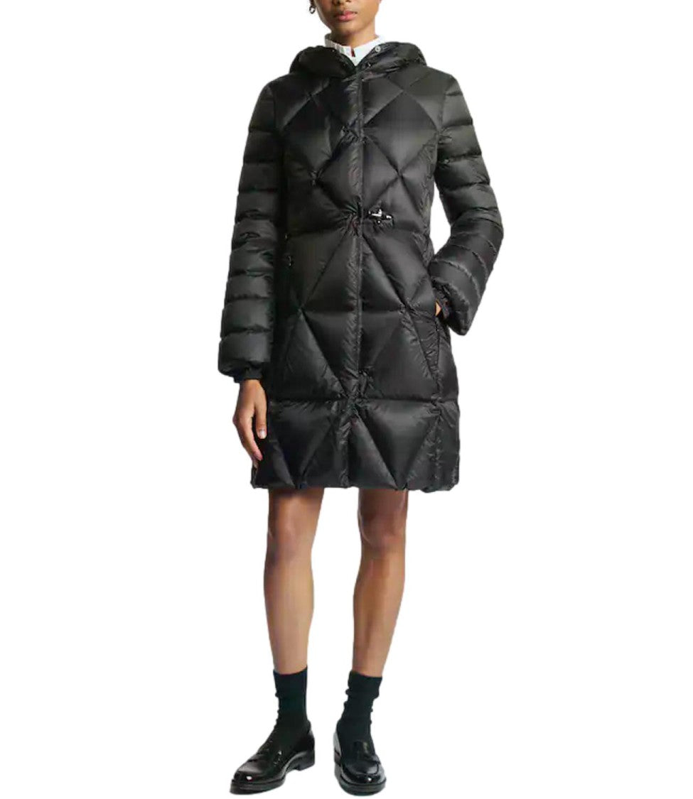Fay Nero Argyle Quilted Hooded Wool-Blend Down Jacket