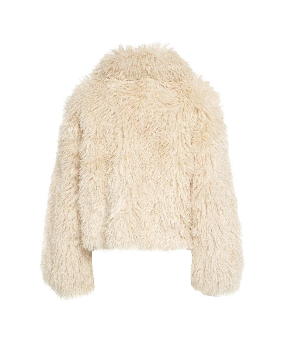 Second Female Plush Faux Fur Cropped Jacket With Wide Collar