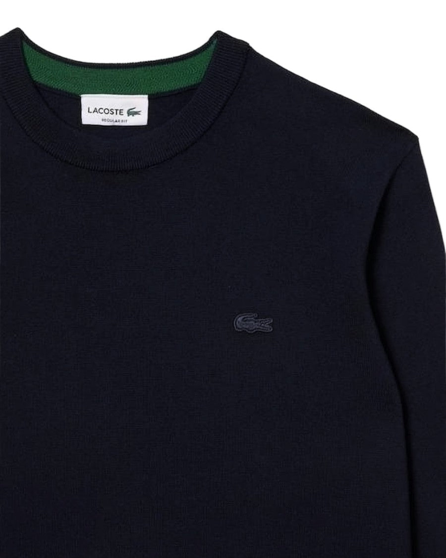 Lacoste Crew Neck Wool Sweater With Contrast Trimming