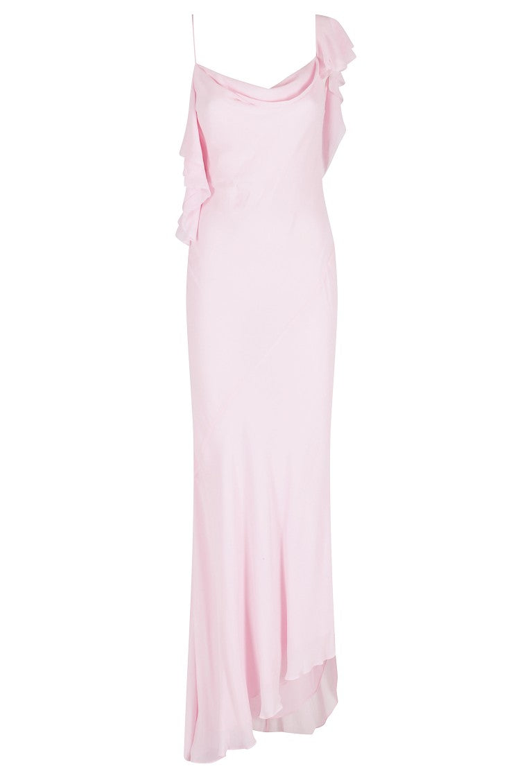 Self-Portrait Pink Georgette Frill Flounce Viscose Maxi Dress