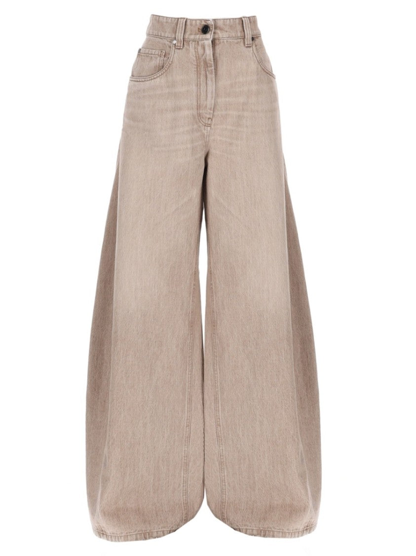 Brunello Cucinelli High-Waisted Vintage-Wash Cotton Barrel Jeans