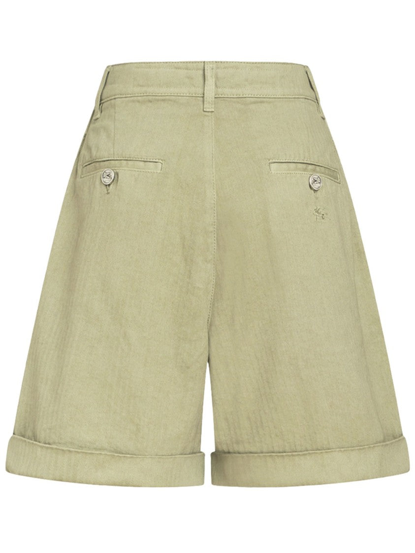Etro High-Waisted Cotton Herringbone Texture Shorts