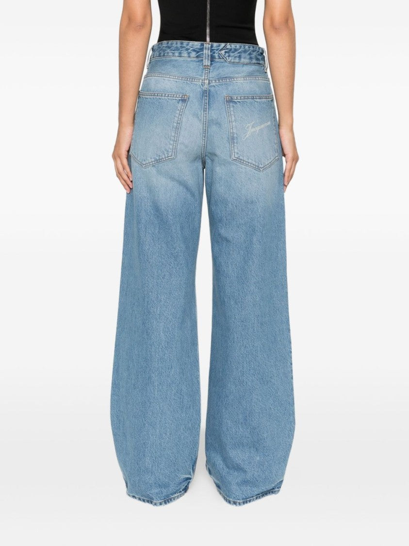 Jacquemus Indigo Blue Whiskering Effect Five-Pocket Jeans