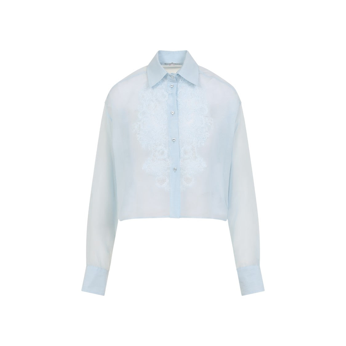 Ermanno Scervino Cropped Light Blue Organza Cotton And Silk Shirt