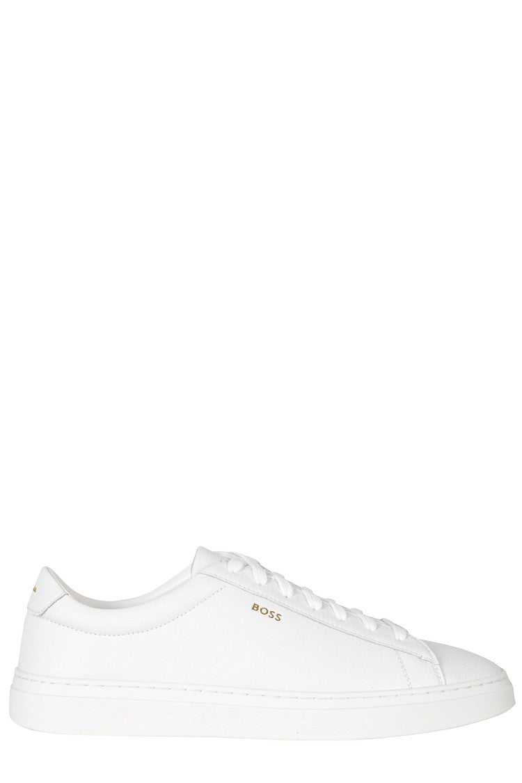 Boss White Grained Leather Low-Top Sneakers