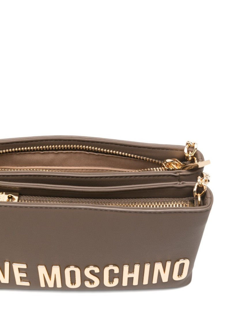 Love Moschino Rectangular Shoulder Bag With Metallic Lettering And Chain Detail