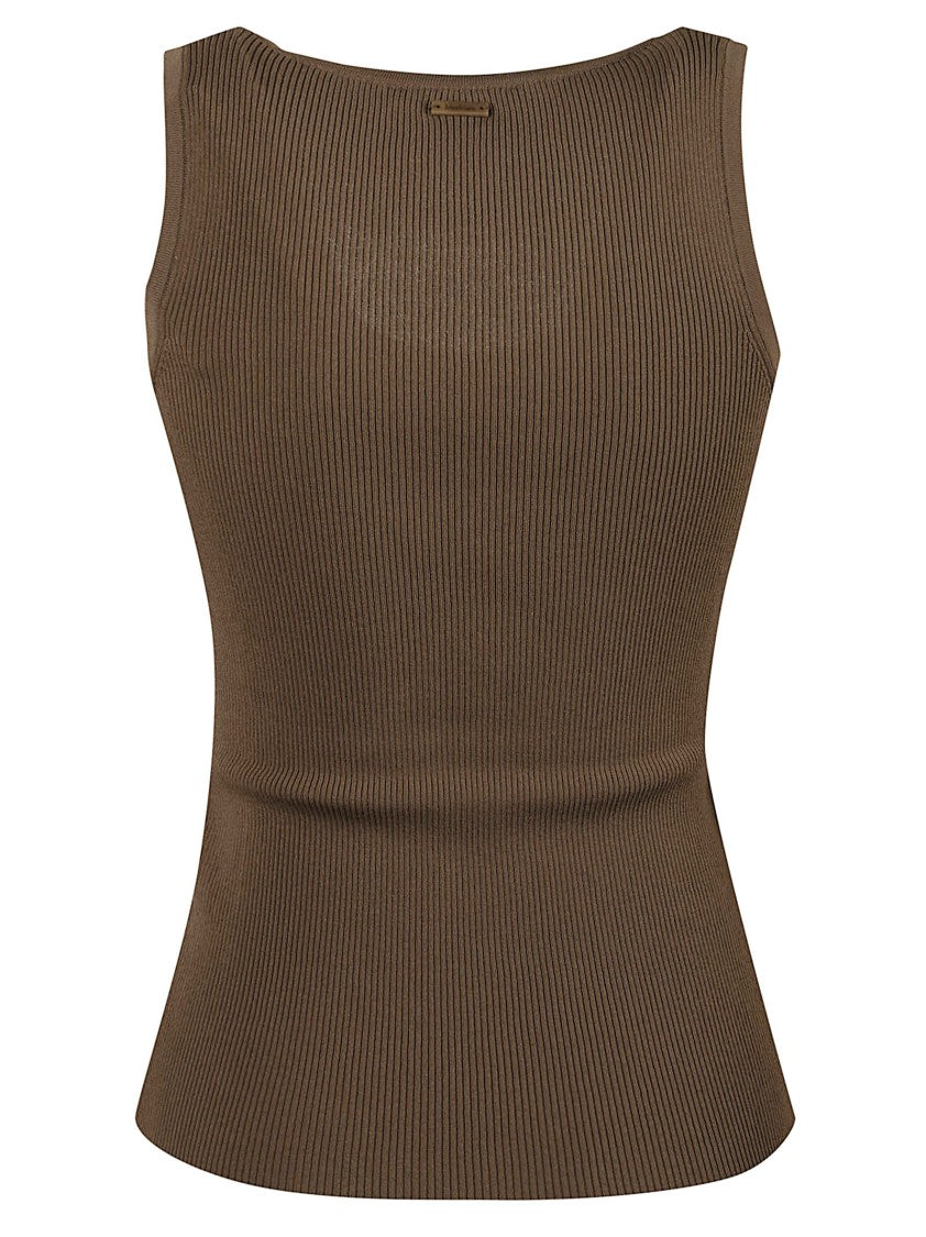 Max Mara Scoop Neck Sleeveless Ribbed Top With Fitted Silhouette