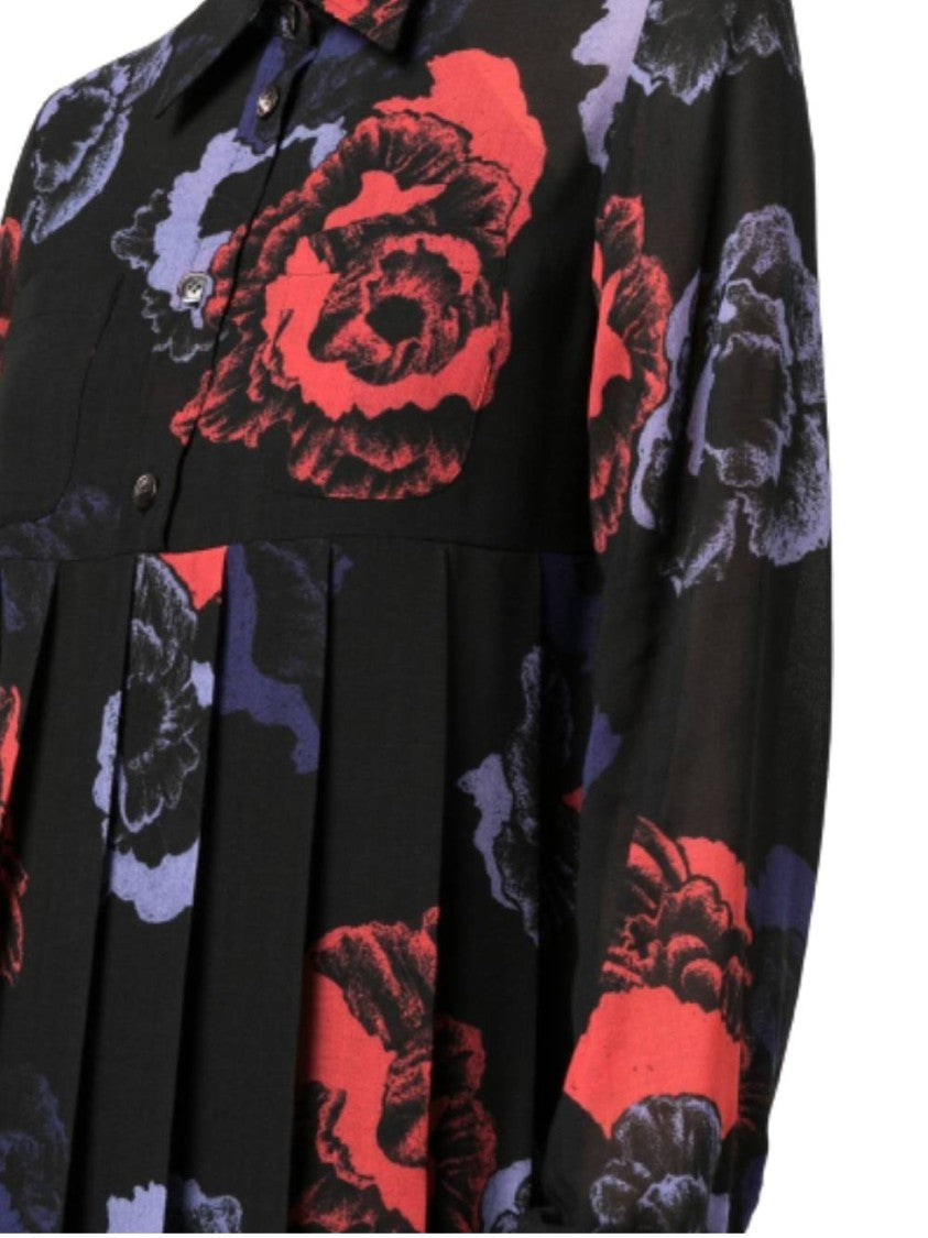 Salvatore Ferragamo Beige Midi Dress With Floral Pattern And Button-Up Front