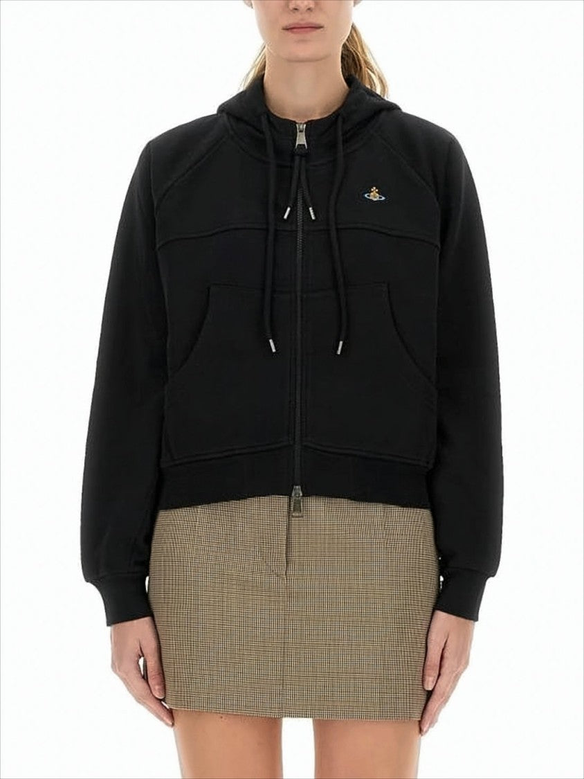 Vivienne Westwood Cropped Black Hoodie With Zipper Closure