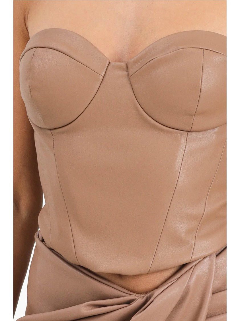 Alma Sanchez Strapless Corset Bustier Top In Smooth Beige Faux Leather