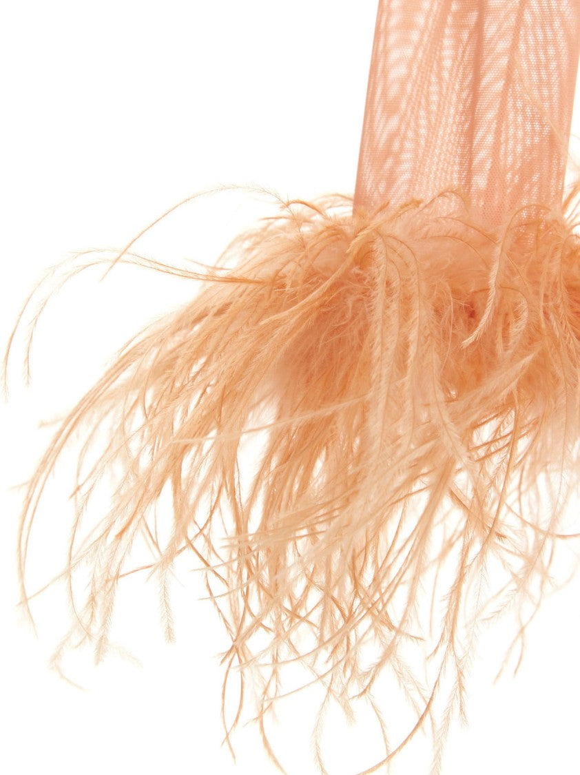 Oséree Feather Transparent Mesh Bodysuit