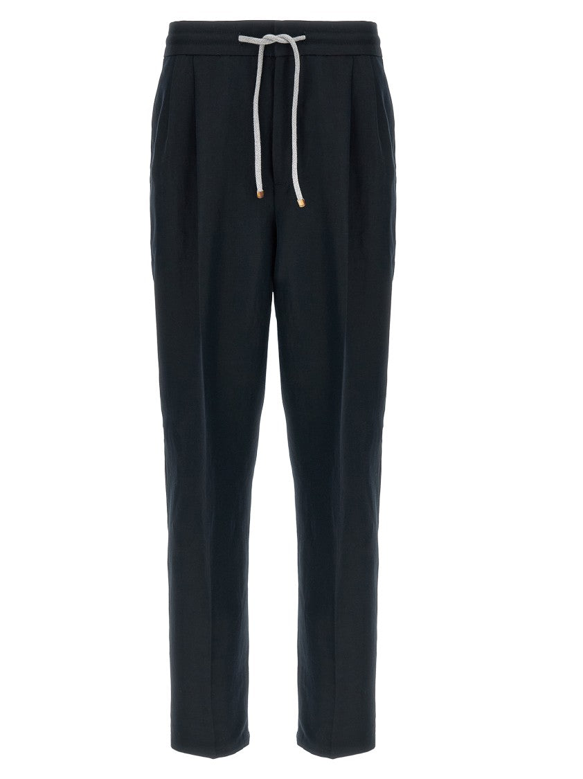 Brunello Cucinelli Tailored Black Linen-Cotton Blend Trousers