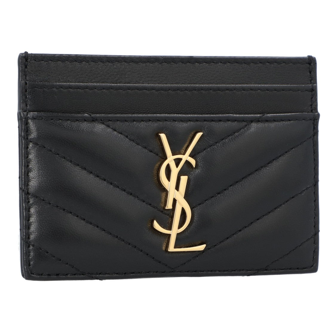 Saint Laurent Cassandre Matelassé Card Case In Lambskin Black