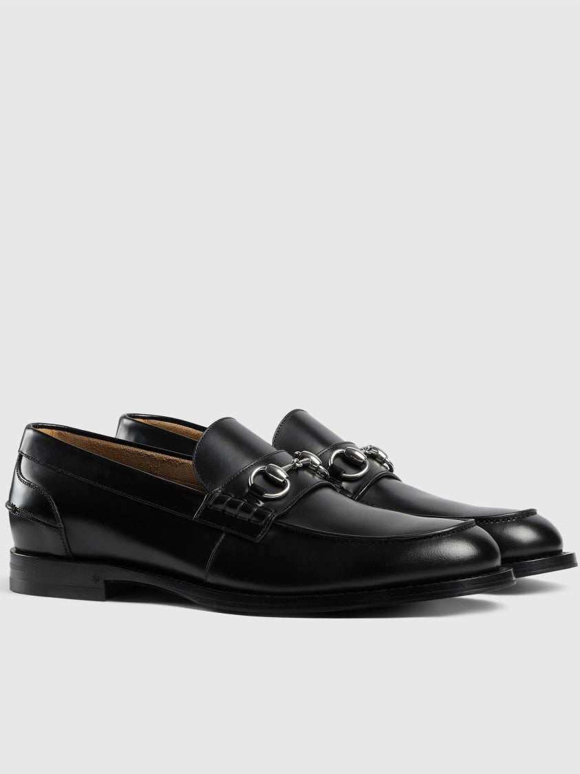 Gucci Black Terenze Silver Horsebit Leather Loafers
