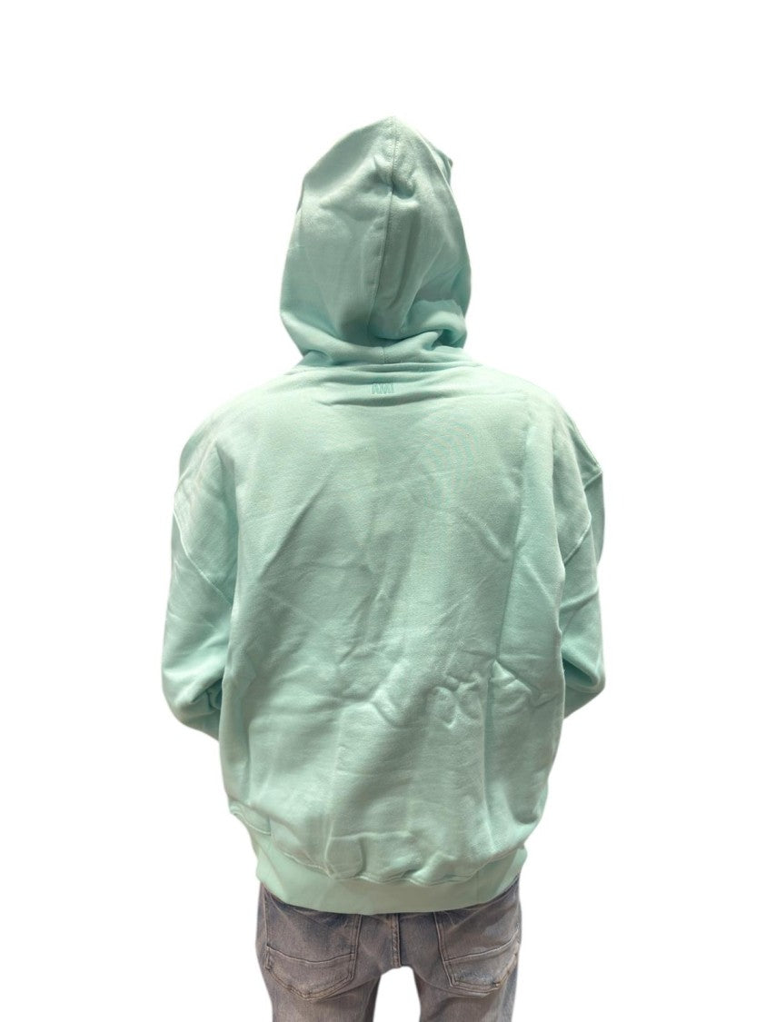 Ami Paris Light Mint Green Large Heart-Emblem Hooded Sweatshirt