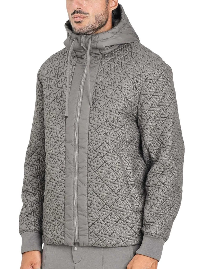 Armani Exchange Grey Geometrically Quilted Polyamide Coat