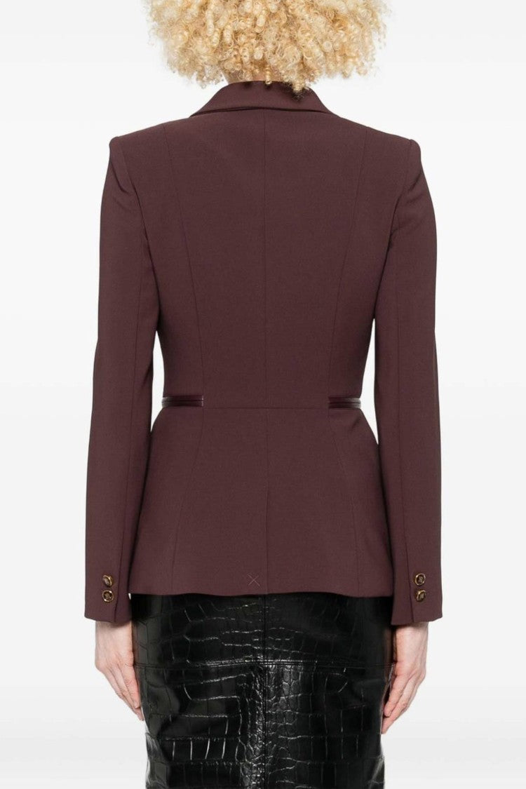 Elisabetta Franchi Burgundy Double-Breasted Gold Button Polyester-Blend Blazer