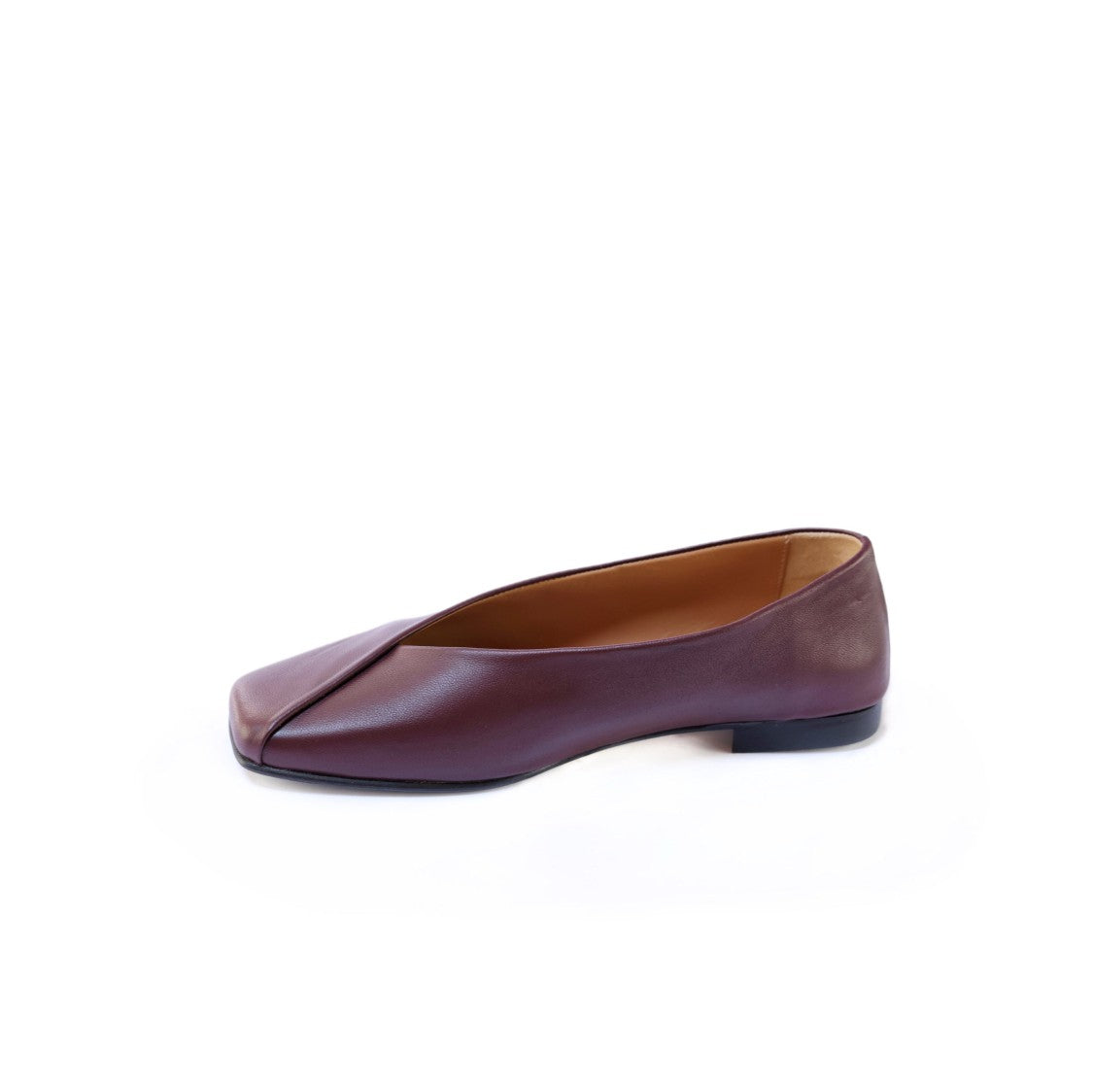 Ton Gout Burgundy Nappa Leather Ballerinas With Square Toe Design