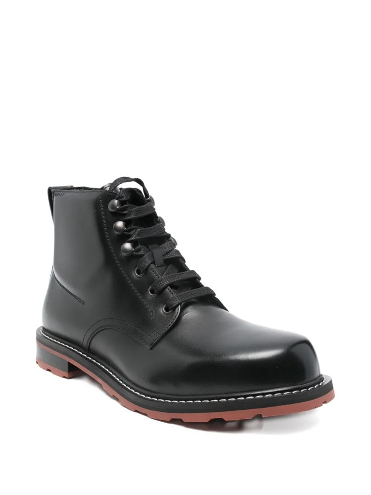 Bally Black Minimalist Lace-Up Leather Ankle Boots