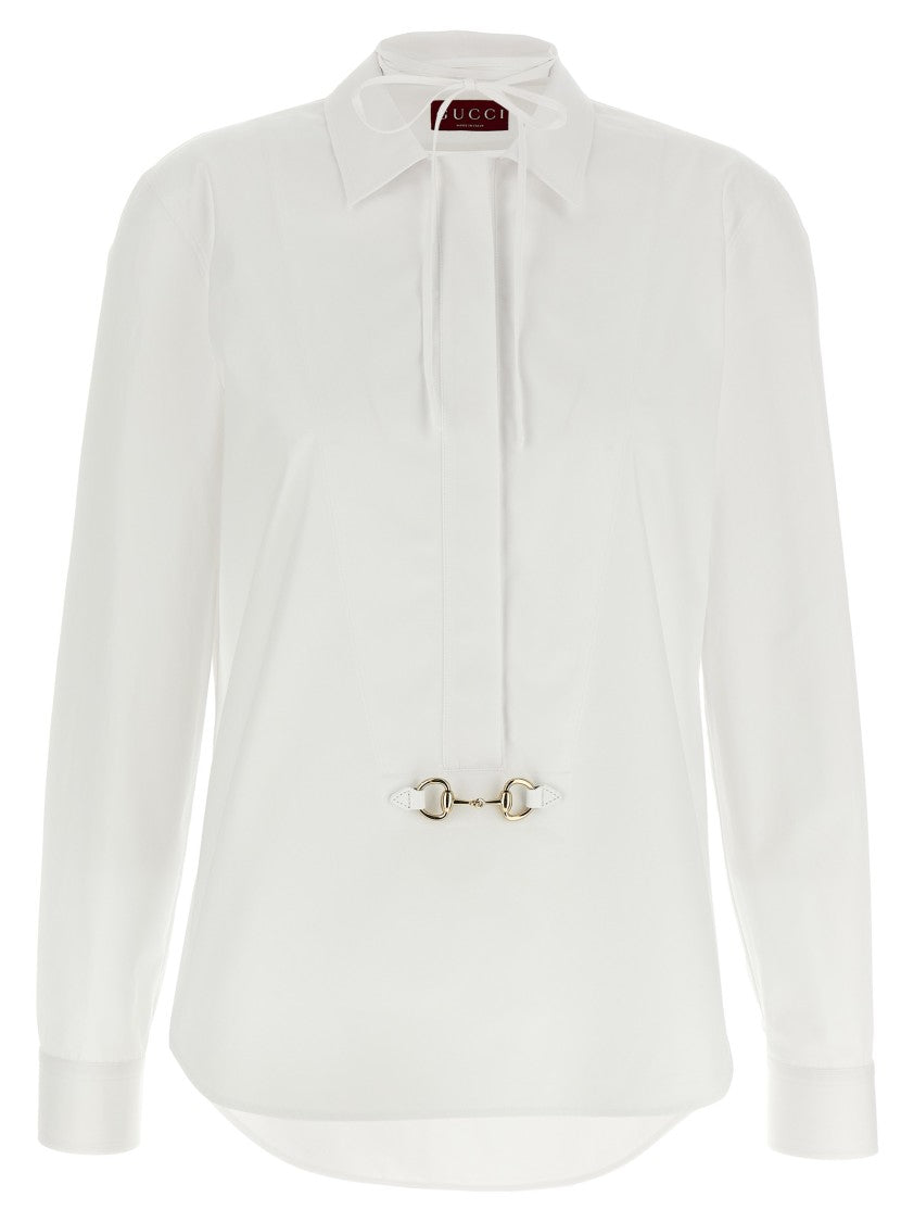Gucci Pointed Collar Cotton Poplin Shirt With Knotted Webbing