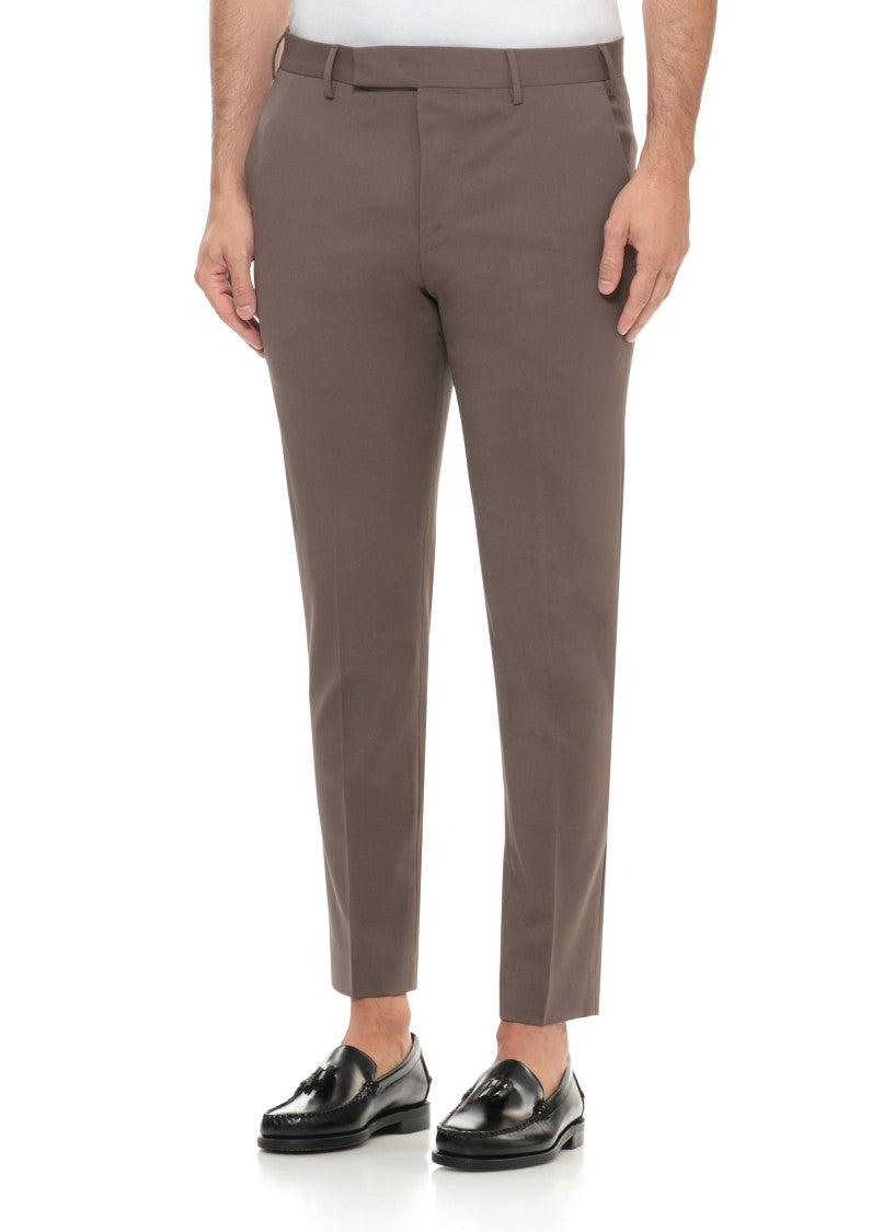 Pt Torino Brown Tailored Virgin Wool Straight-Leg Pants