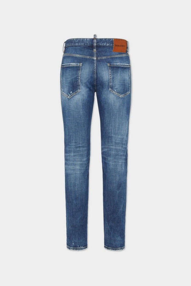 Dsquared2 Blue Whiskered Distressed Cotton-Blend Slim-Fit Jeans