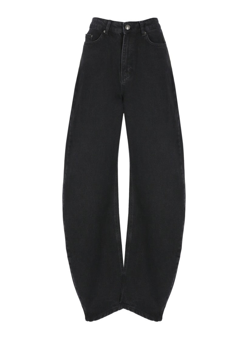 Rotate Black Cotton Wide-Leg Barrel Jeans