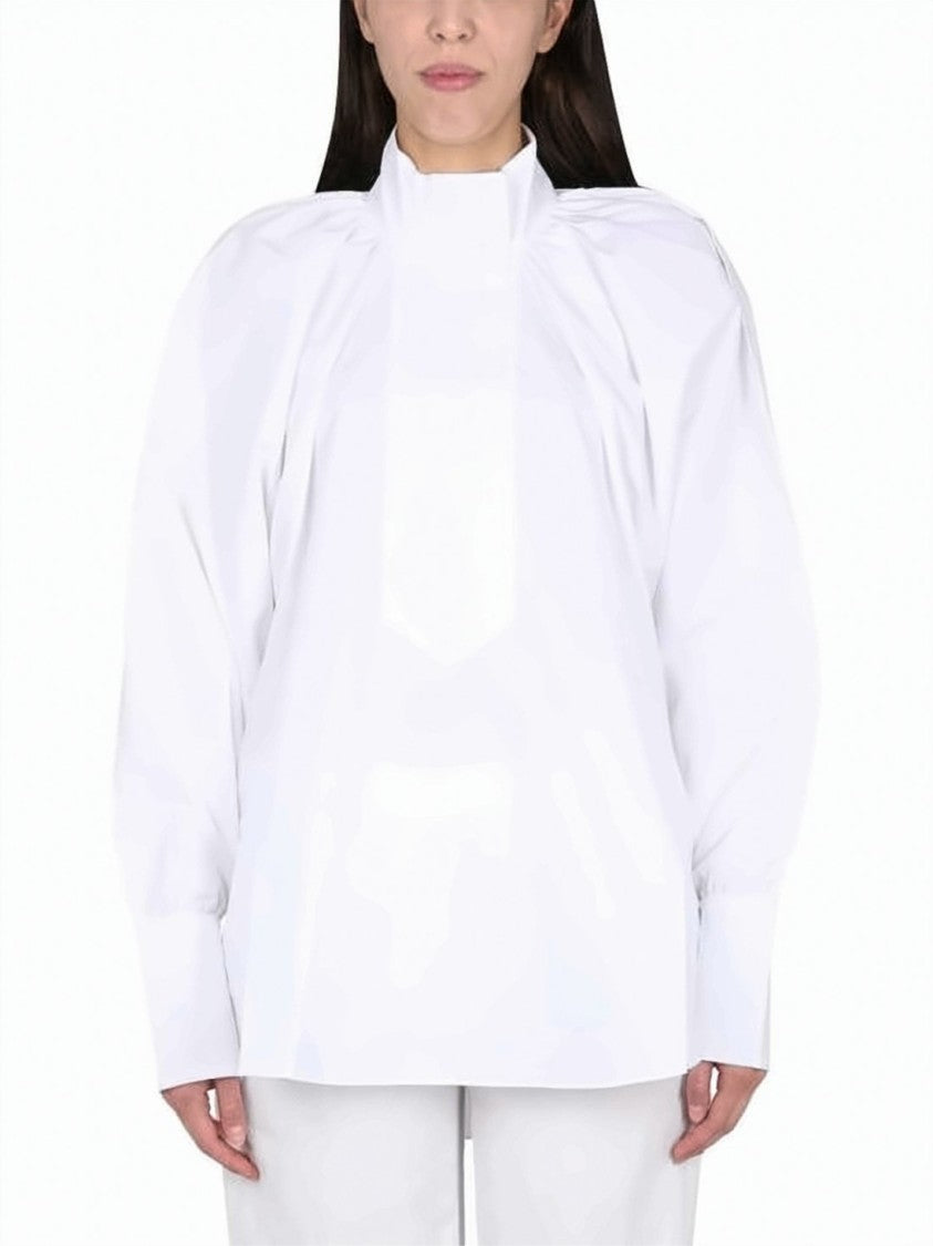 Patou Voluminous White Cotton Shirt With Puffed Shoulders