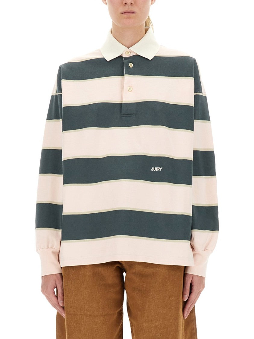 Autry Horizontal Striped Long-Sleeved Polo Shirt