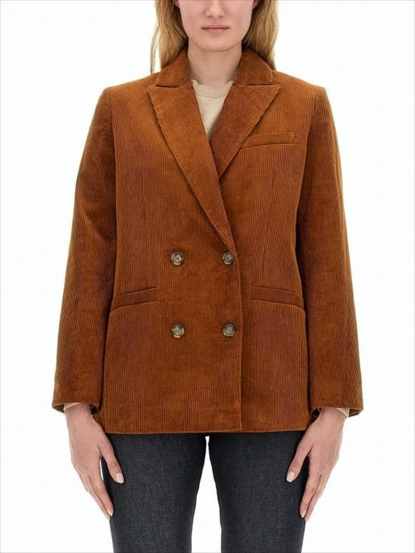 A.P.C. Double-Breasted Corduroy Suit Jacket With Wide Lapels