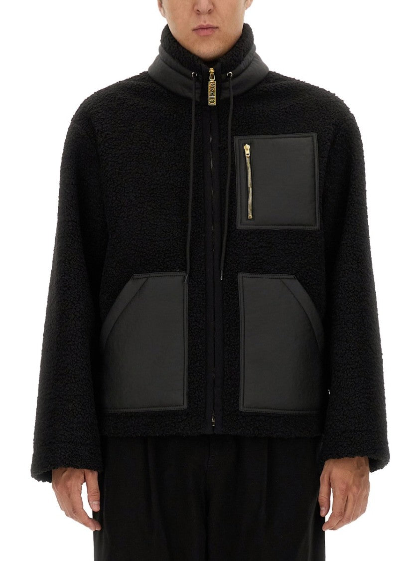 Moschino Textured Black Jacket With Zip Closure