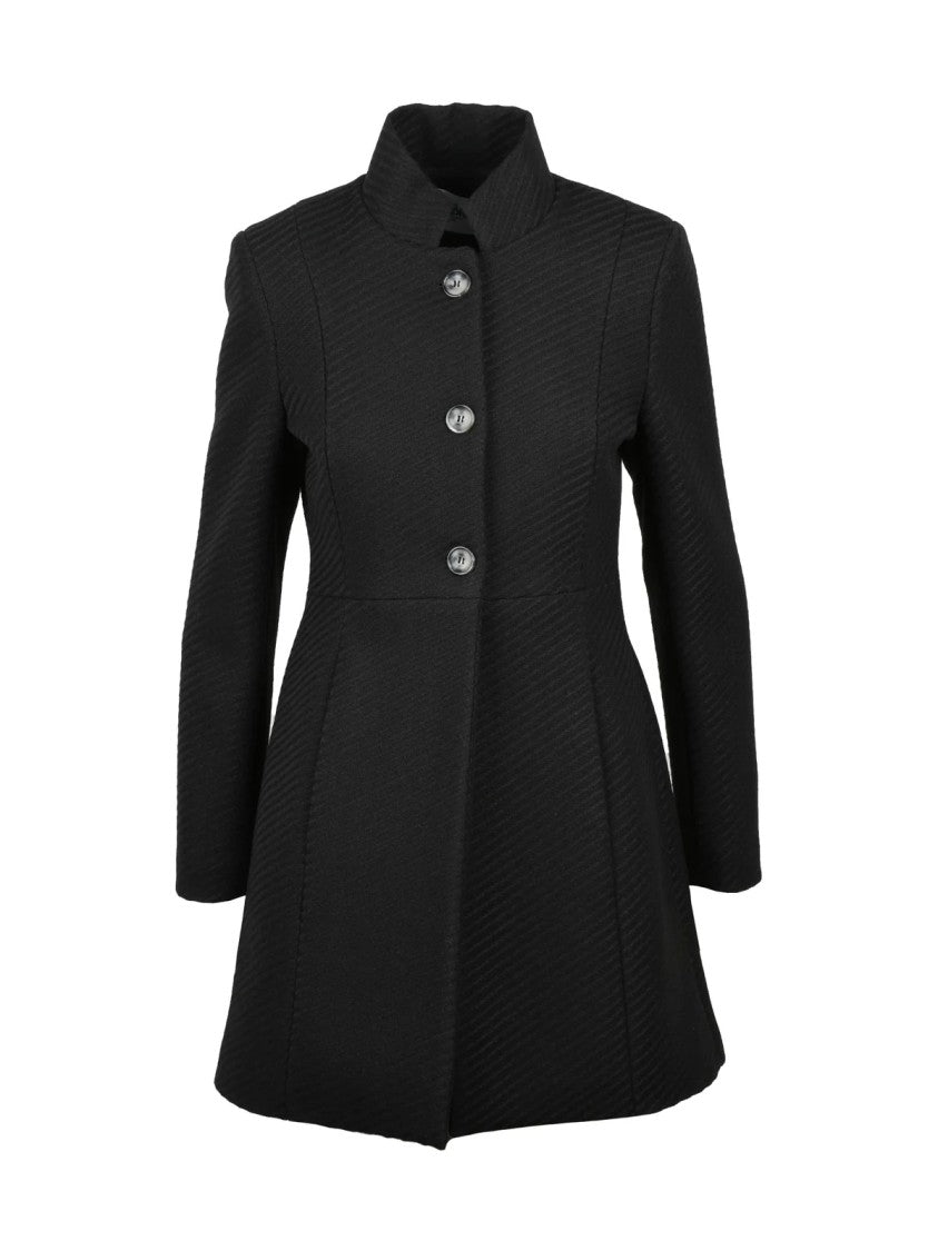 Lakore Black Fitted High-Collar Wool-Blend Coat