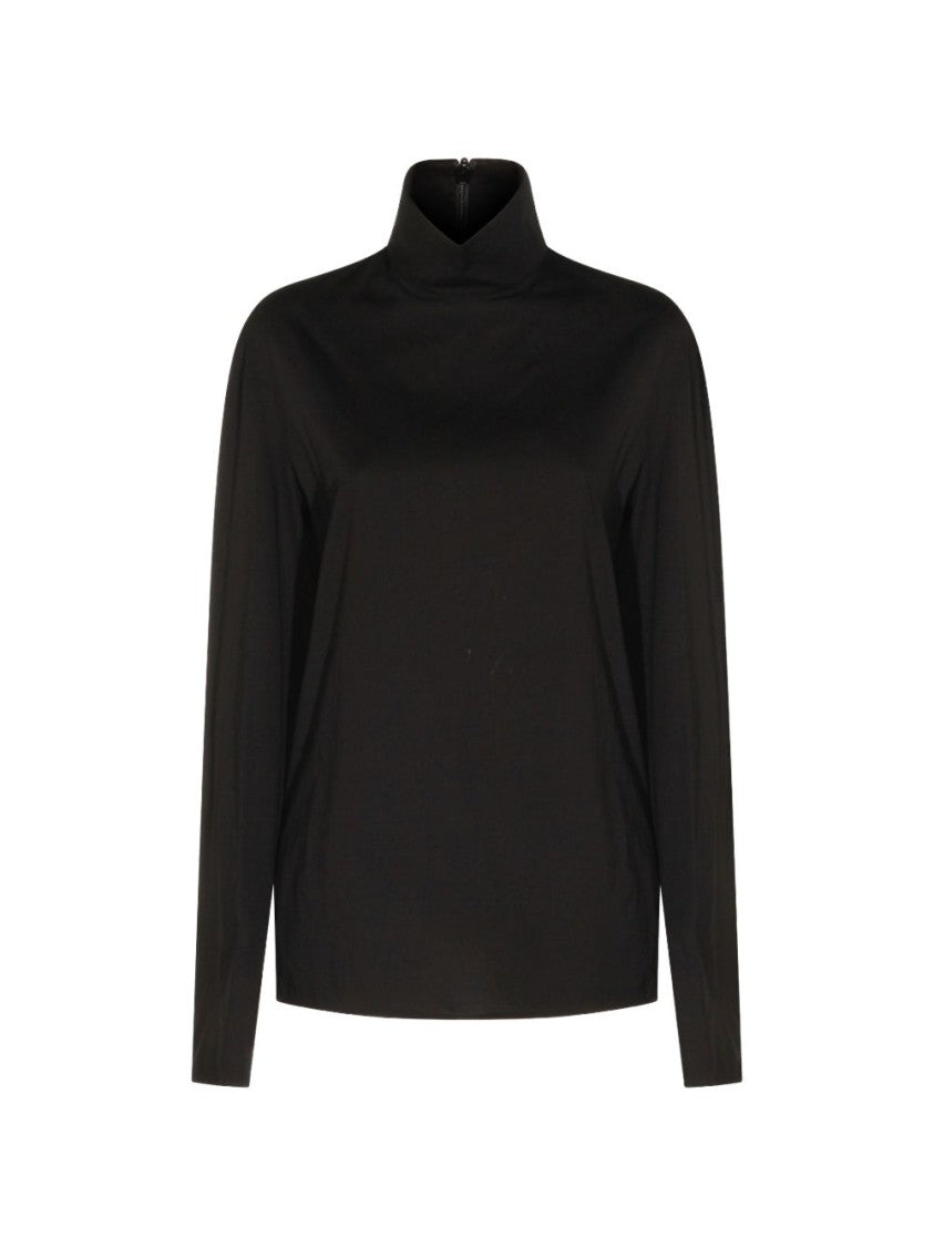Gucci Black High Neckline Zip Fitted Long-Sleeved Top