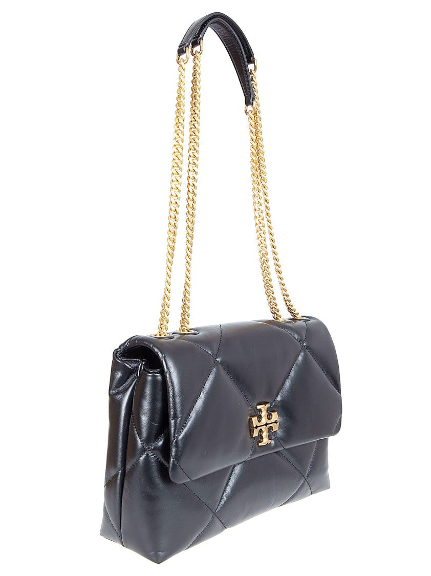 Tory Burch Rectangular Black Leather Quilted Bag With Magnetic Flap Closure